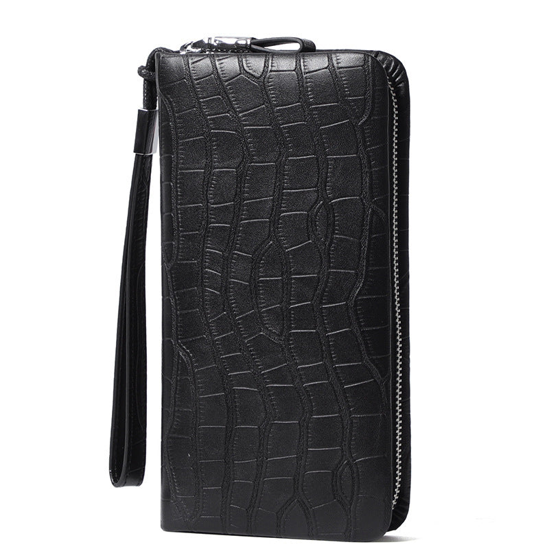 Men’s Leather Long Zipper Multiple Card Slots Wallet - Black Small Size