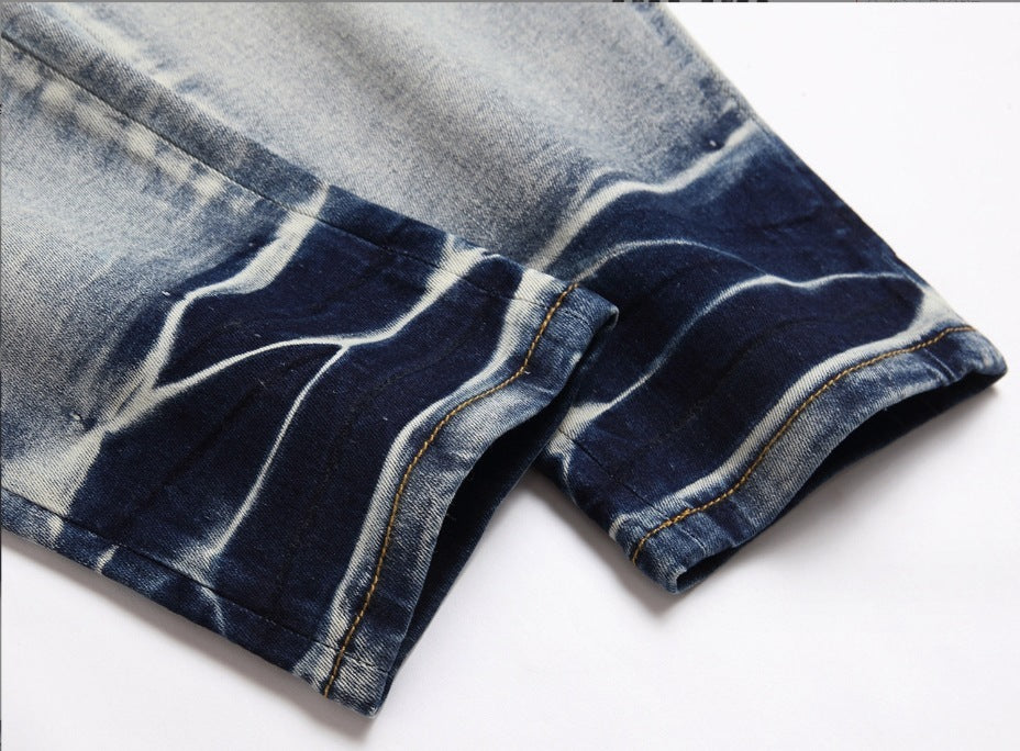 Men’s Light Color Damage Patch Worn Jeans