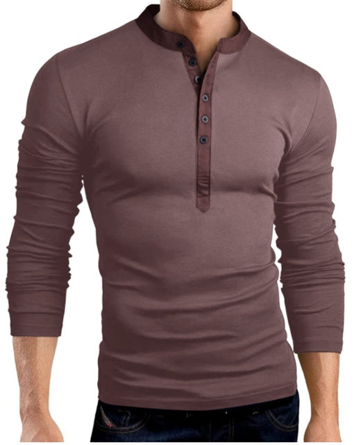 Men’s Long Sleeve V-Neck Slim T-Shirt - Brown / XXXL
