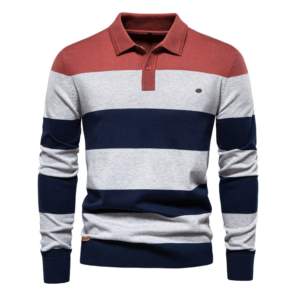 Men’s Long Sleeve Polo Collar Sweater Slim Lapel