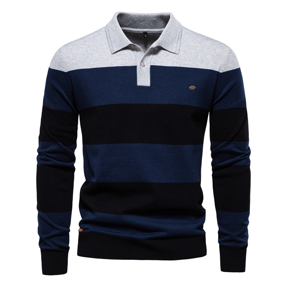 Men’s Long Sleeve Polo Collar Sweater Slim Lapel - Light Gray / S