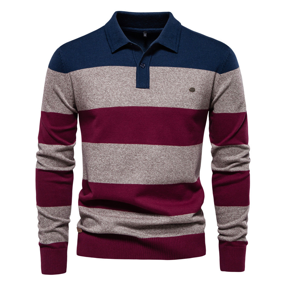 Men’s Long Sleeve Polo Collar Sweater Slim Lapel - Sapphire Blue / S