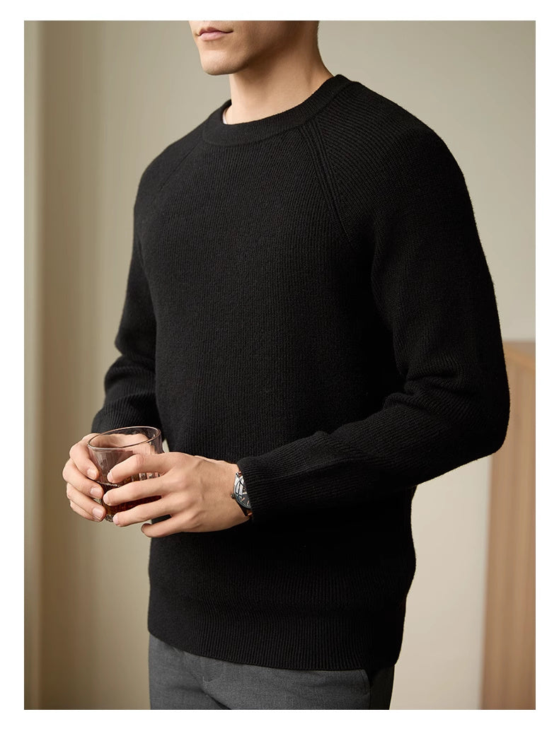 Men’s Long Sleeve Warm Leisure Versatile Solid Color Bottoming Shirt - Black / L