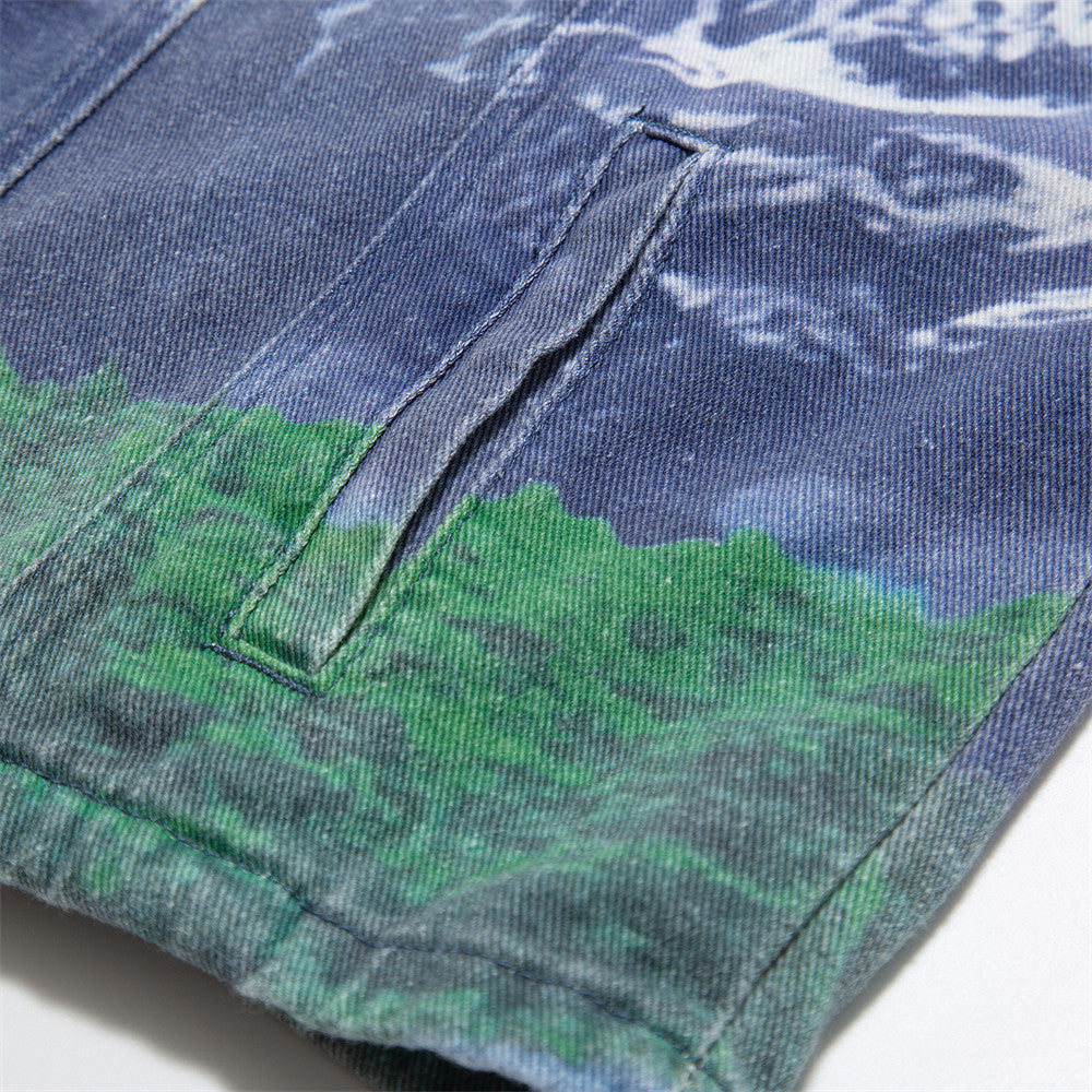 Men’s Loose Casual Full Print Landscape Snow Mountain Pattern Jacket