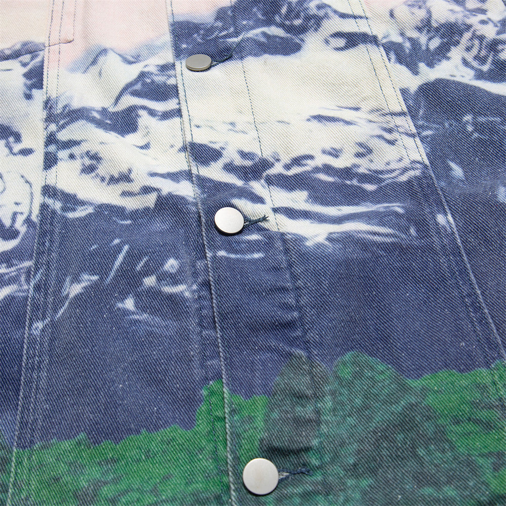 Men’s Loose Casual Full Print Landscape Snow Mountain Pattern Jacket