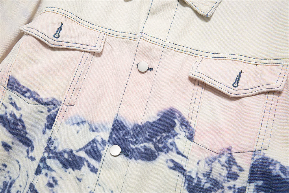 Men’s Loose Casual Full Print Landscape Snow Mountain Pattern Jacket
