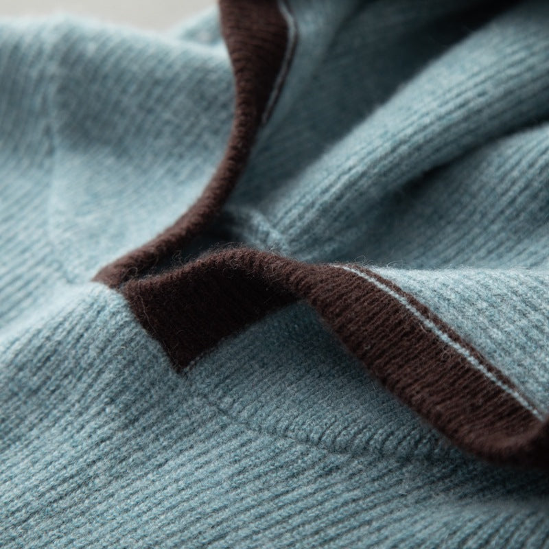 Men’s Loose Ingot Needle Contrast Color Cashmere Sweater