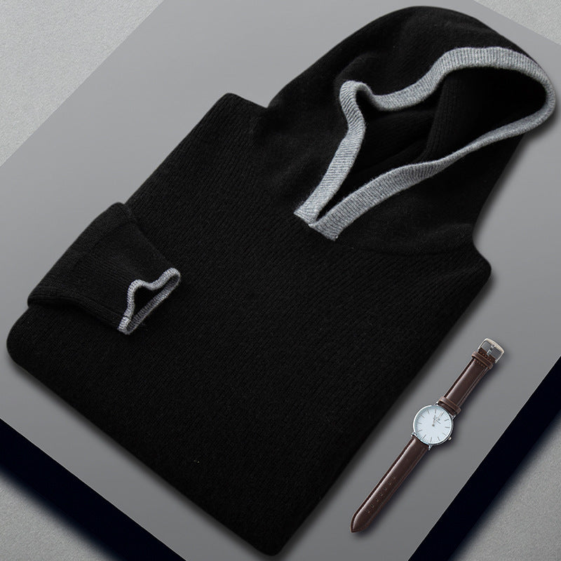 Men’s Loose Ingot Needle Contrast Color Cashmere Sweater - Black / S