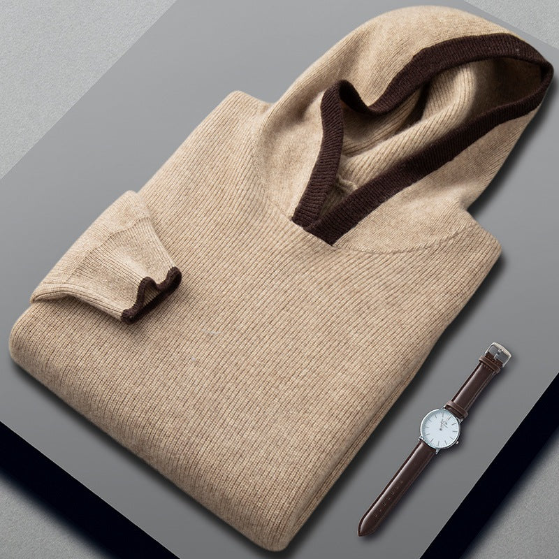 Men’s Loose Ingot Needle Contrast Color Cashmere Sweater - Camel / S