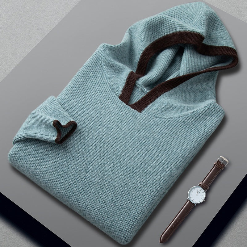 Men’s Loose Ingot Needle Contrast Color Cashmere Sweater - Green / S