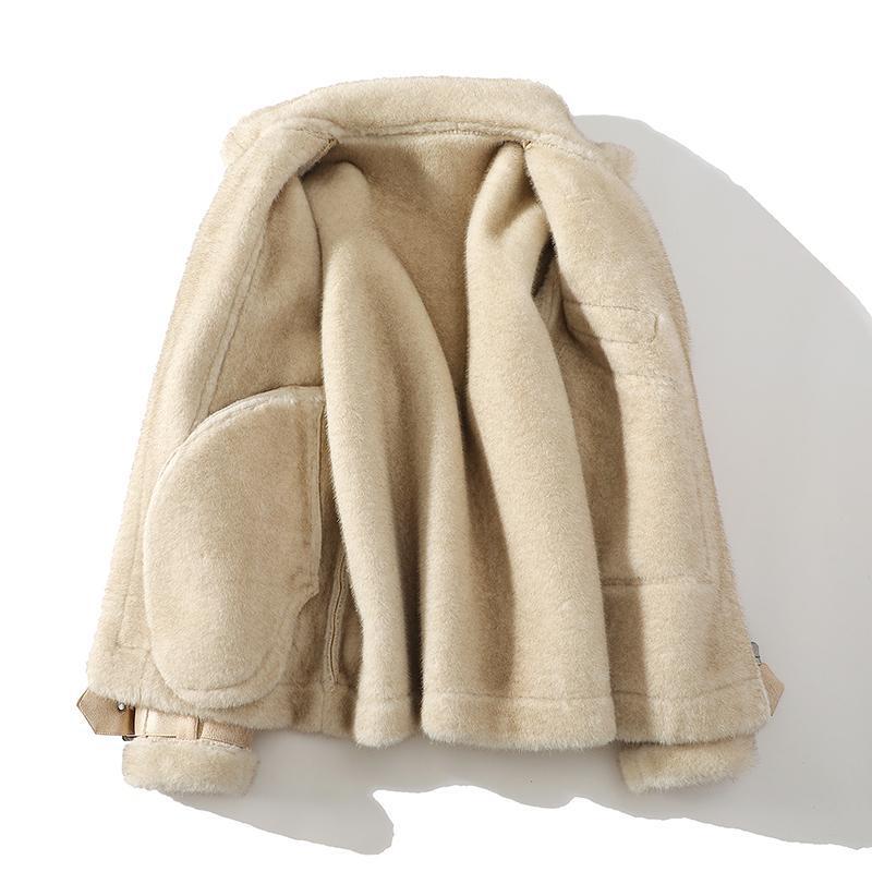 Men’s Loose Plus Size Fur Integrated Fleece Lined Padded Warm Keeping Lapel Casual Jacket