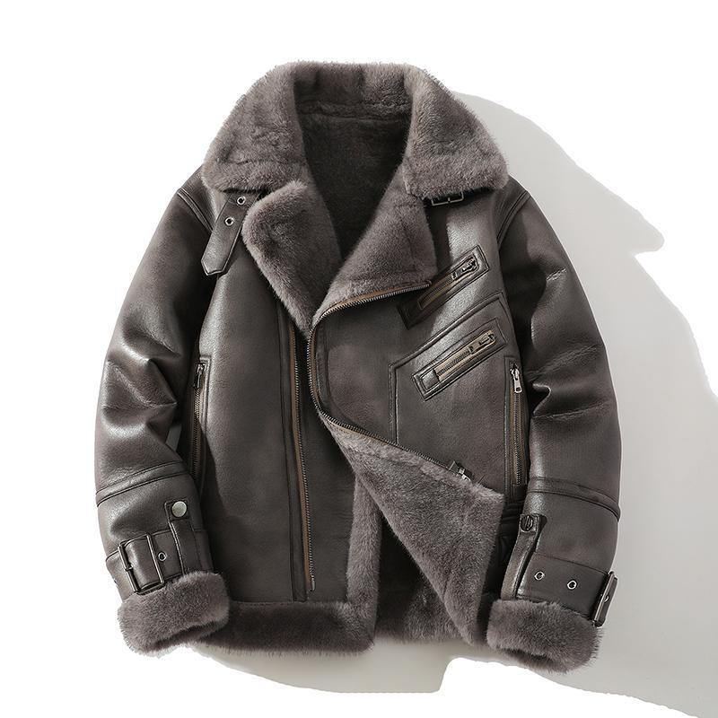 Men’s Loose Plus Size Fur Integrated Fleece Lined Padded Warm Keeping Lapel Casual Jacket - Gray Blue / S