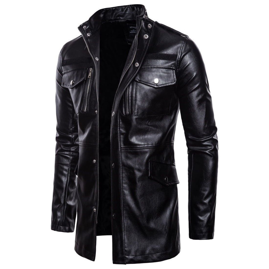 Men’s mid-length leather jacket
