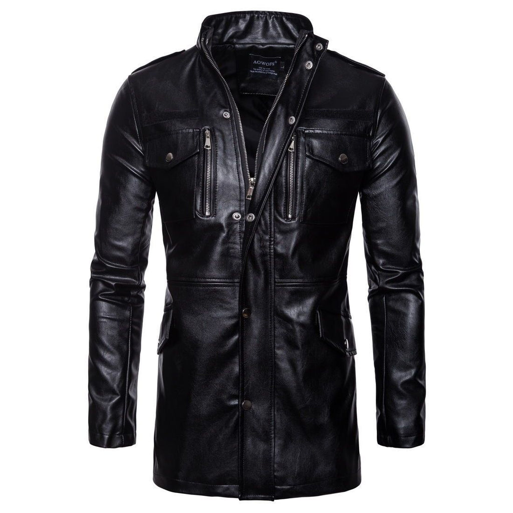 Men’s mid-length leather jacket