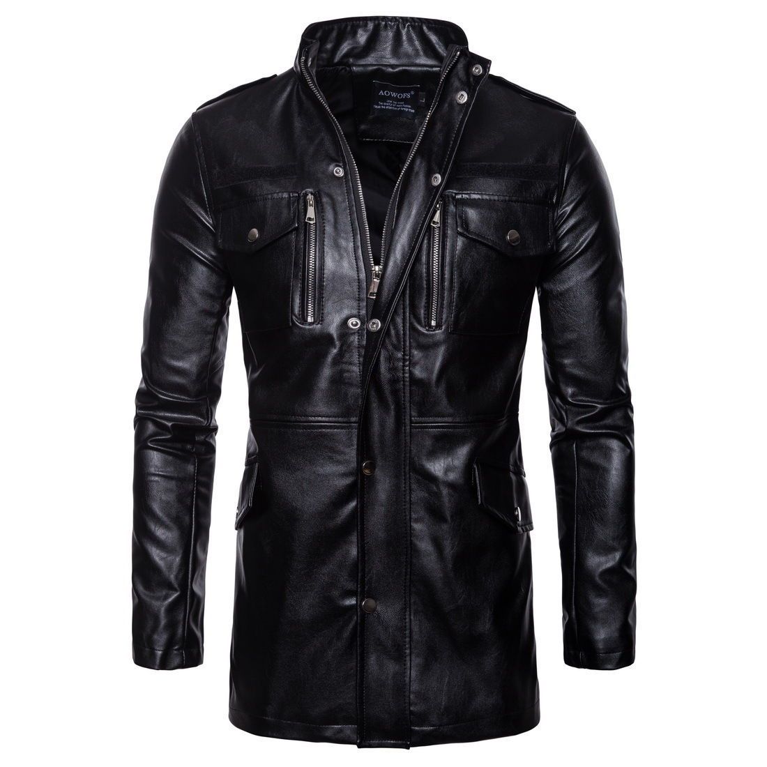 Men’s mid-length leather jacket