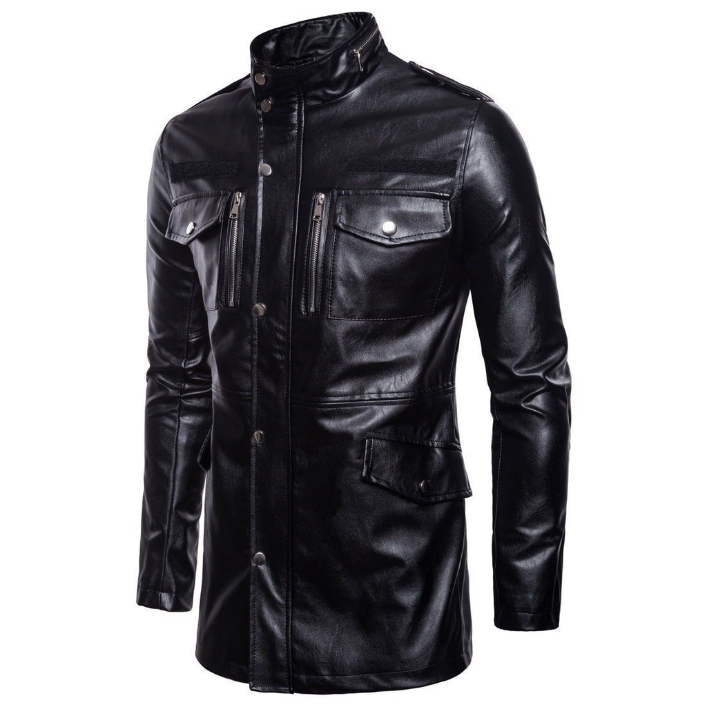 Men’s mid-length leather jacket