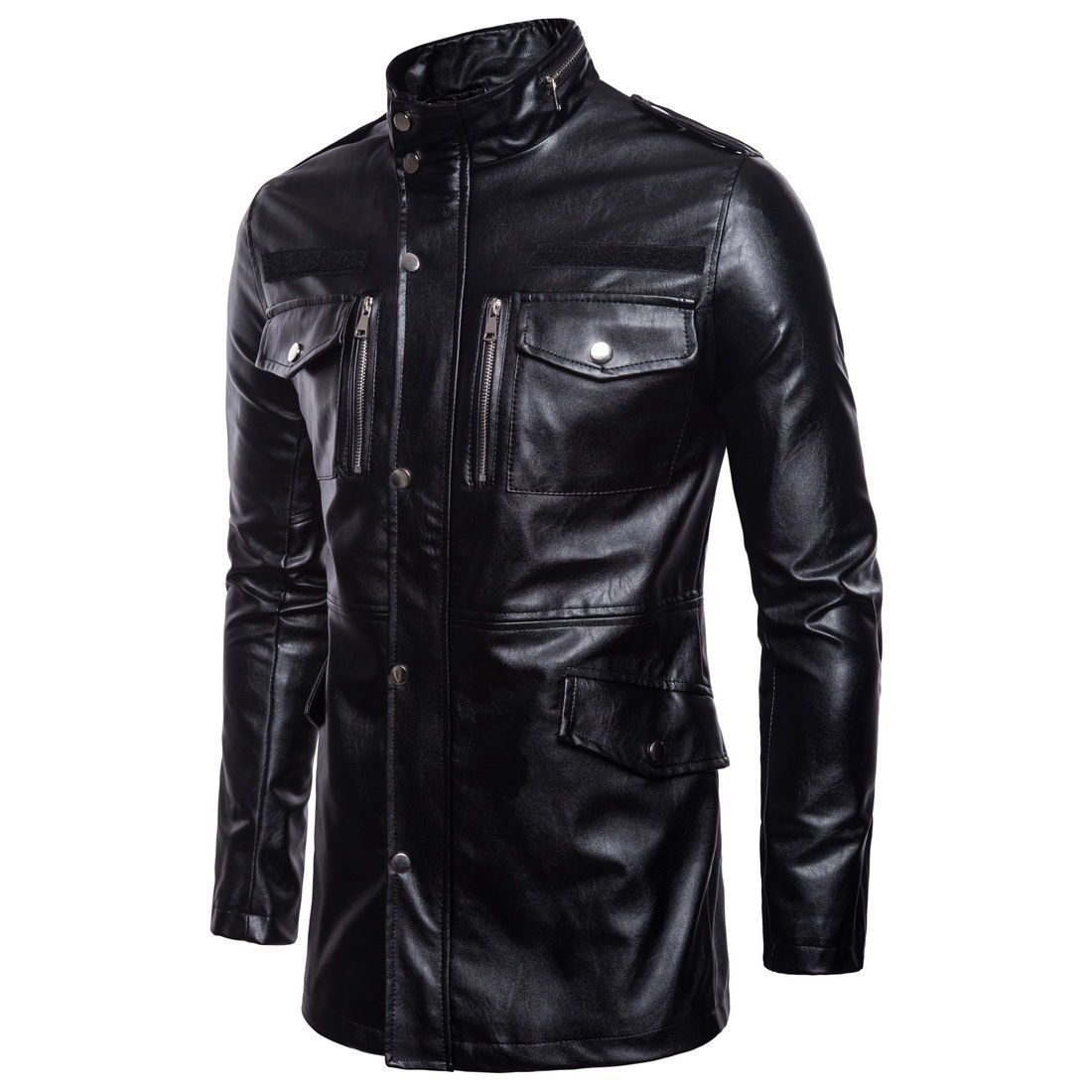 Men’s mid-length leather jacket