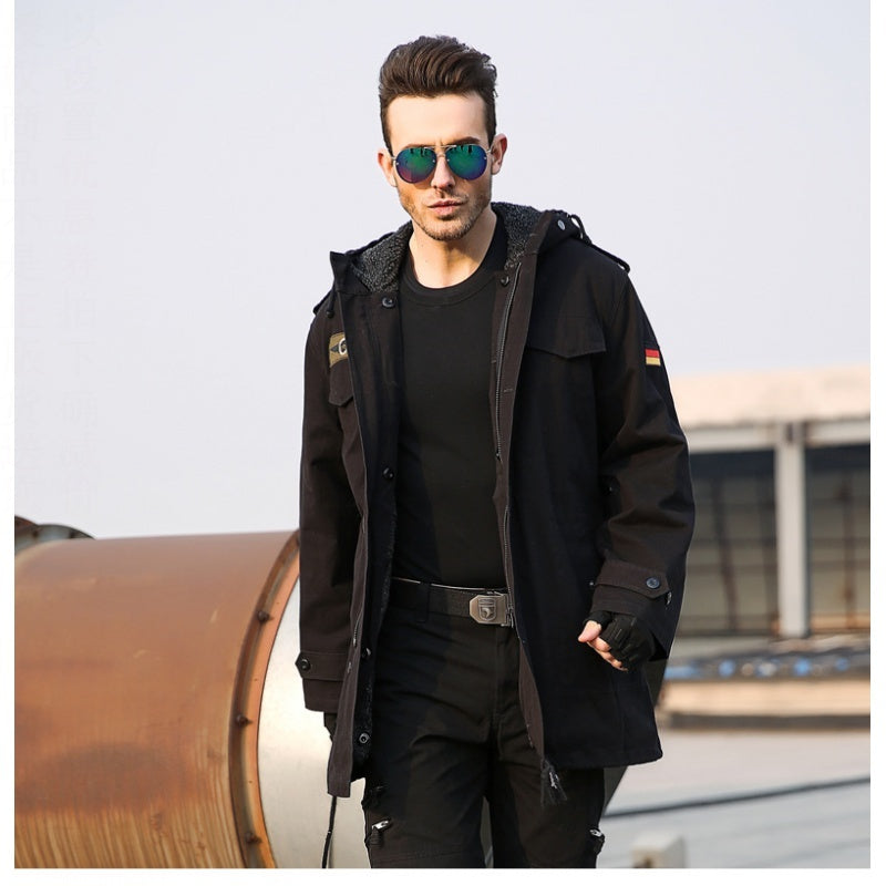 Men’s Military Fan Trench Hooded Stand Collar Cotton Coat