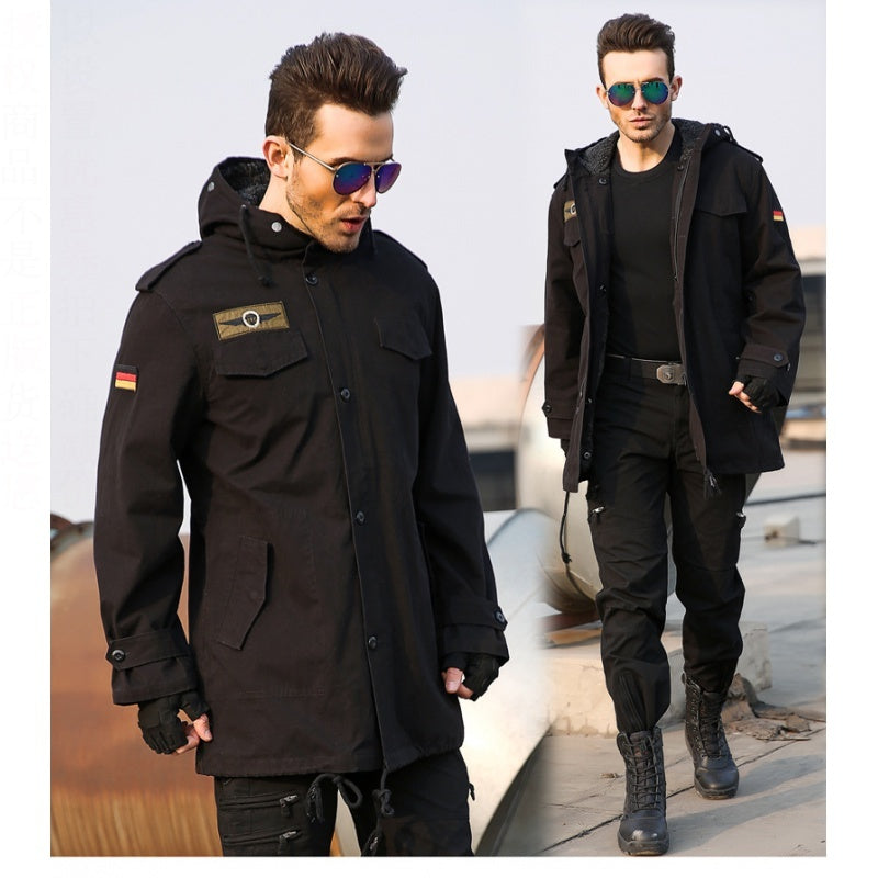 Men’s Military Fan Trench Hooded Stand Collar Cotton Coat