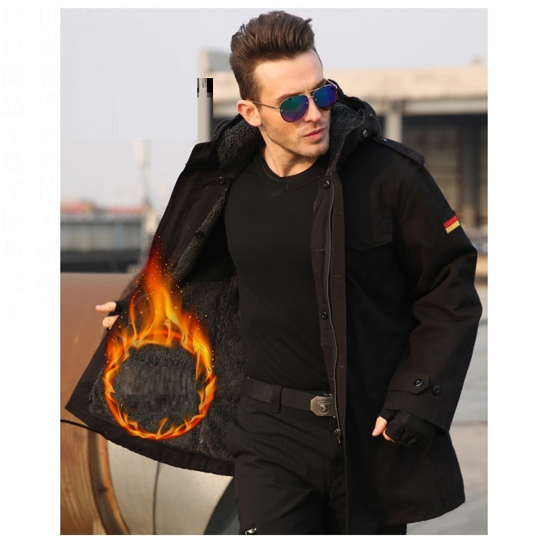 Men’s Military Fan Trench Hooded Stand Collar Cotton Coat