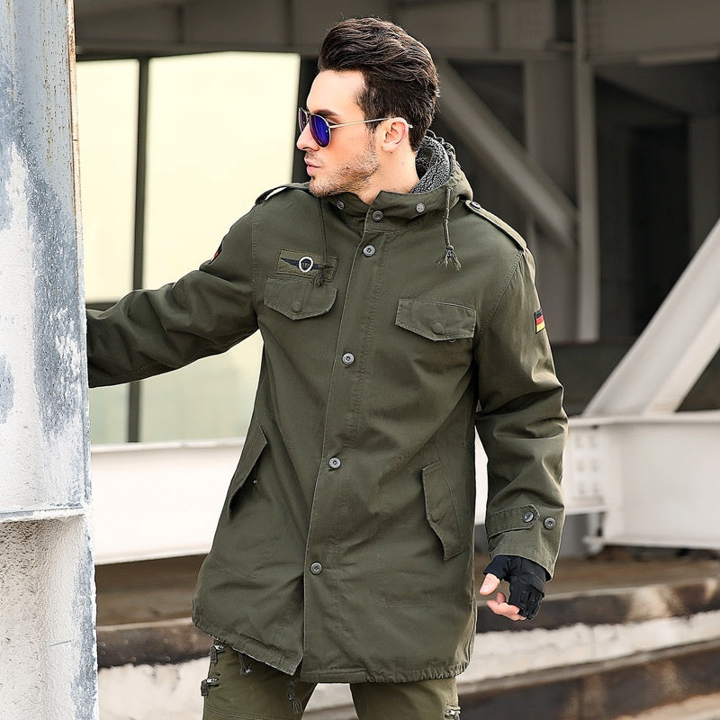 Men’s Military Fan Trench Hooded Stand Collar Cotton Coat