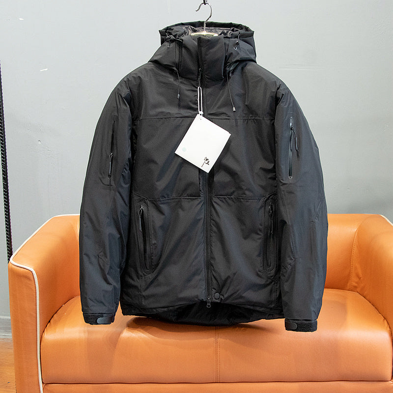 Men’s Outdoor Mountaineering Camping Thermal Technology Waterproof Fabric Down Jacket - Black / L