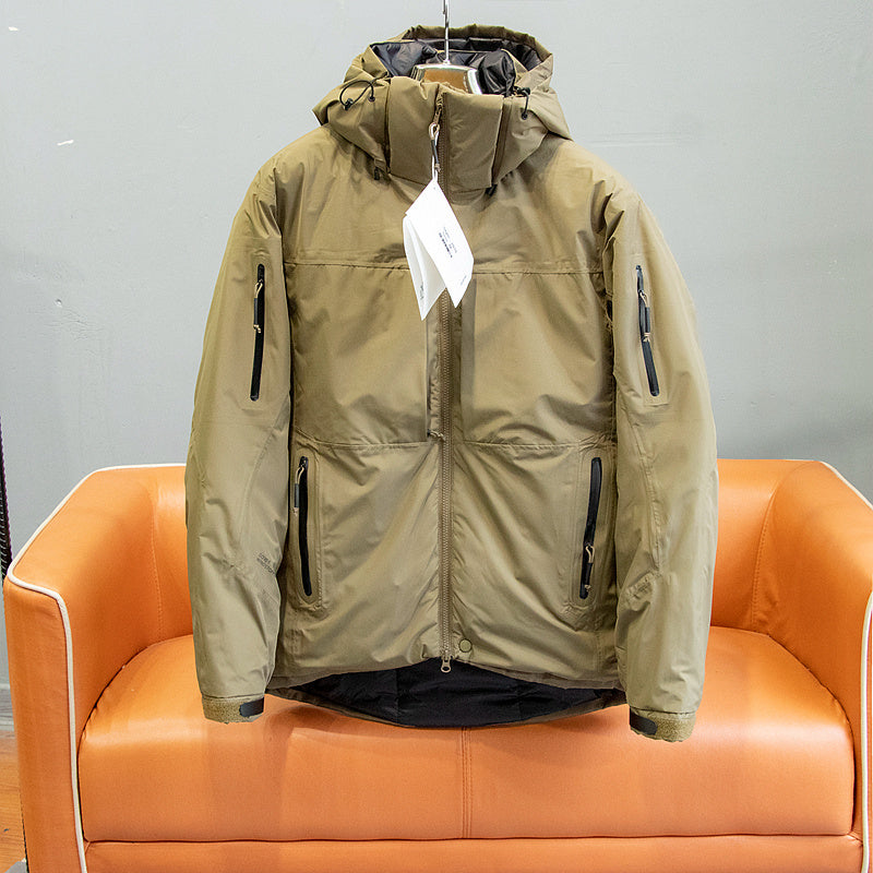 Men’s Outdoor Mountaineering Camping Thermal Technology Waterproof Fabric Down Jacket - khaki / L