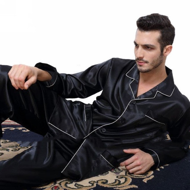 Mens Pajama Set Winter Sleepwear Men Homewear Warm Nightwear - Black / S