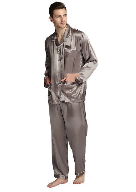 Mens Pajama Set Winter Sleepwear Men Homewear Warm Nightwear - Grey / S
