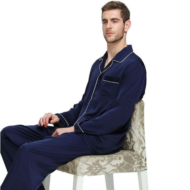 Mens Pajama Set Winter Sleepwear Men Homewear Warm Nightwear - Navy Blue / S