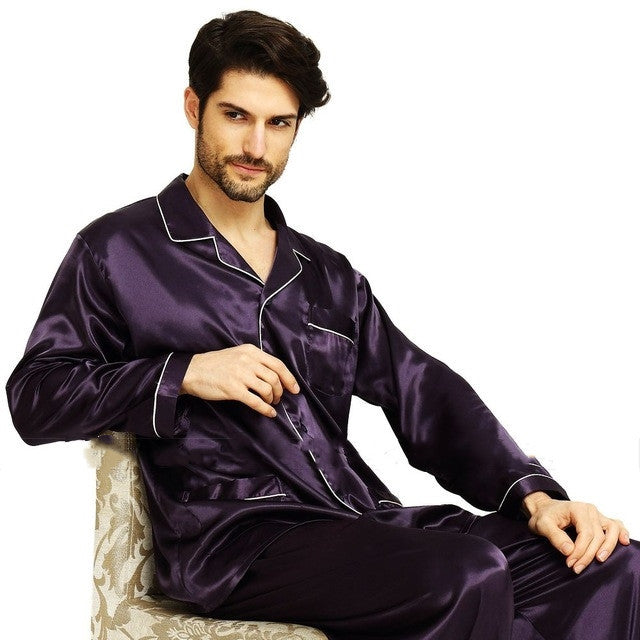 Mens Pajama Set Winter Sleepwear Men Homewear Warm Nightwear - Purple / S