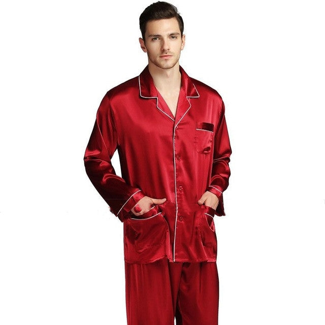 Mens Pajama Set Winter Sleepwear Men Homewear Warm Nightwear - Wine Red / S