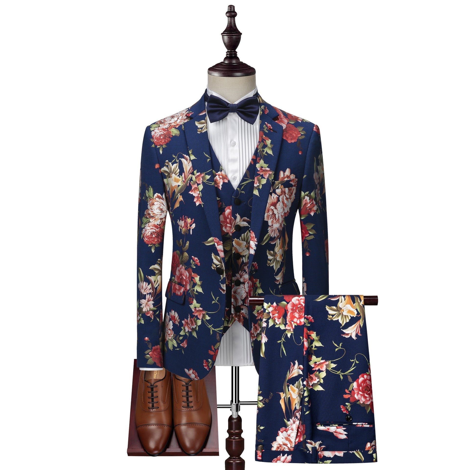 Men’s printed dress suit three-piece suit for annual meeting performance