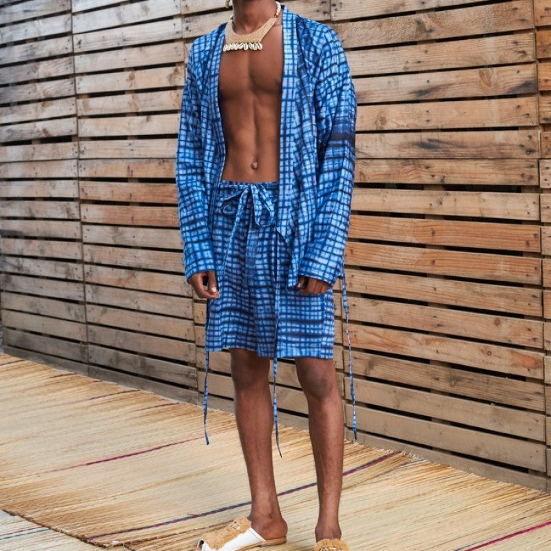 Men’s Printed Shirt Casual Holiday - Blue / S