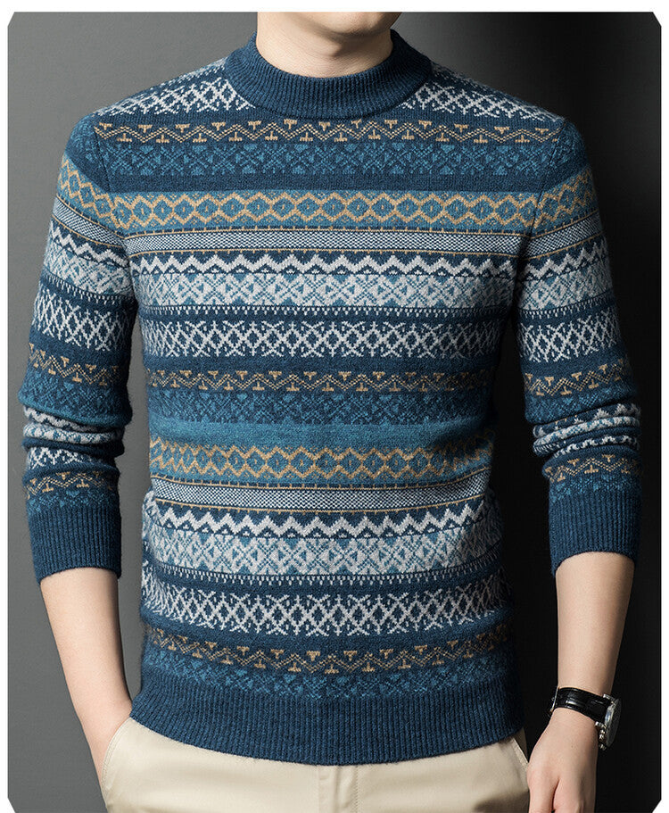 Men’s Pullover Thickened Striped Sweaters Bottoming Shirt - Blue / M