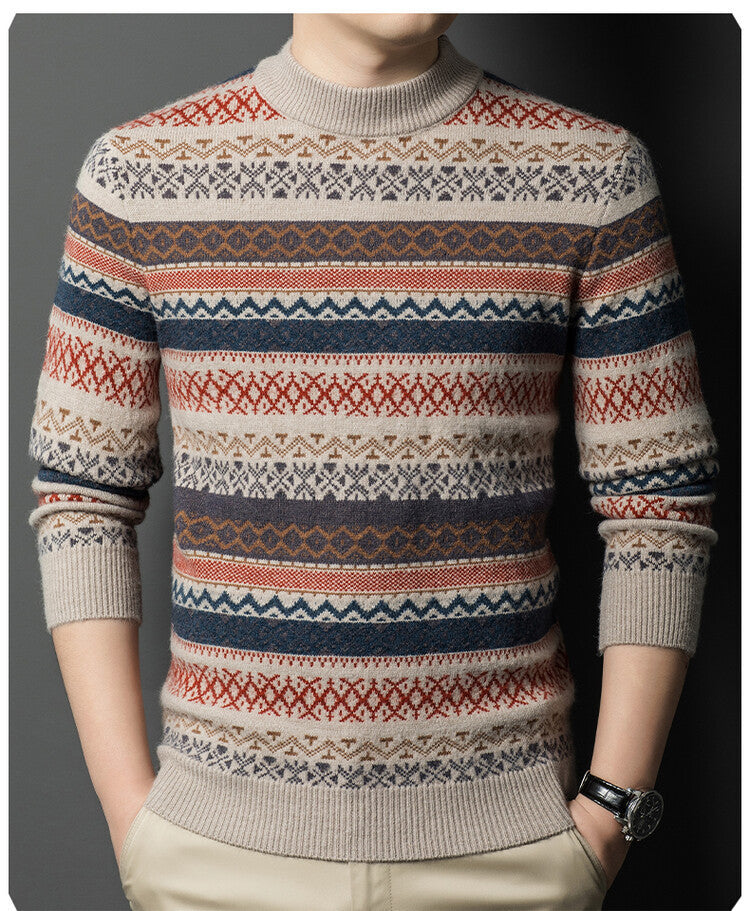 Men’s Pullover Thickened Striped Sweaters Bottoming Shirt - Camel / M