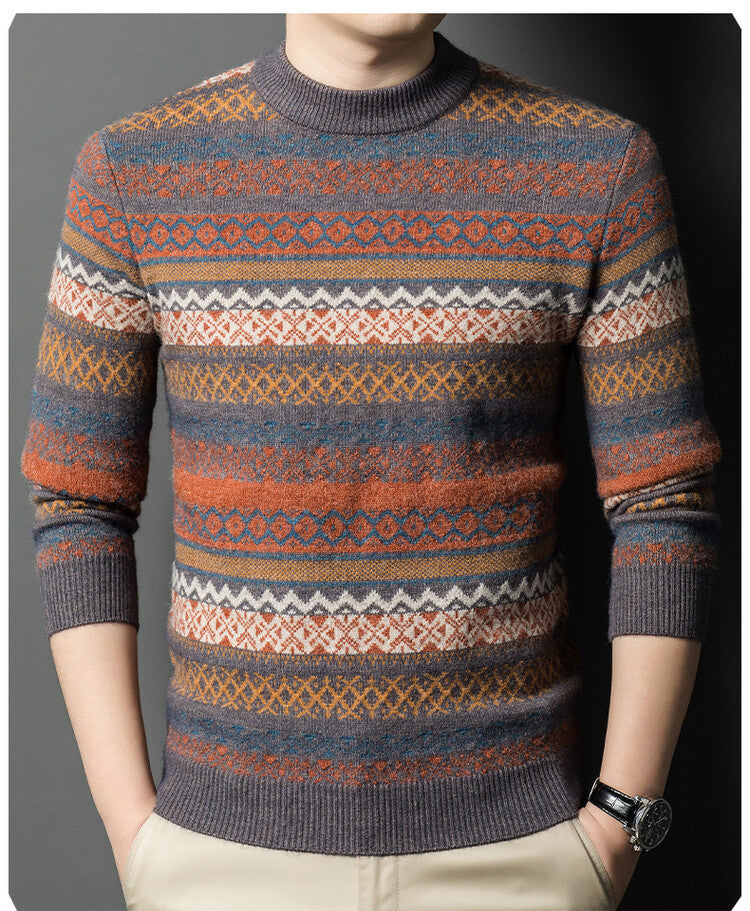 Men’s Pullover Thickened Striped Sweaters Bottoming Shirt - Gray / M
