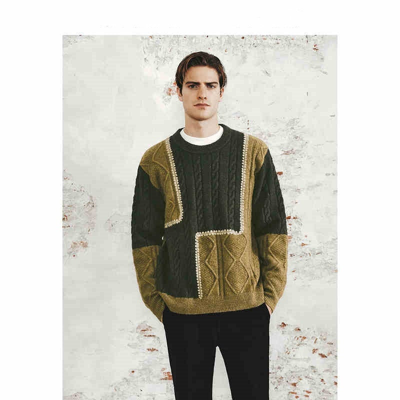 Men’s Retro Casual Contrast Color Patchwork Round Neck Knitwear - Multicolor / M
