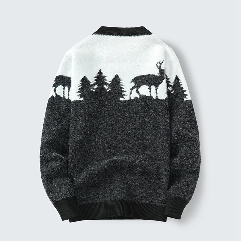 Men’s Round Neck Jacquard Pullover Sweater