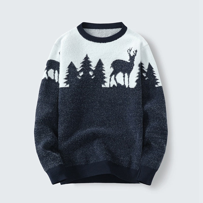 Men’s Round Neck Jacquard Pullover Sweater