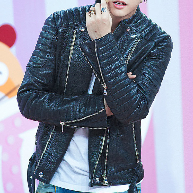 Men’s Sheep Bubble Cropped Leather Jacket