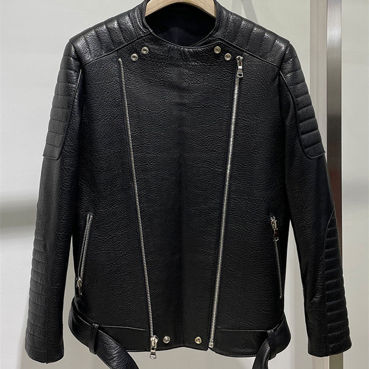 Men’s Sheep Bubble Cropped Leather Jacket - Black / M