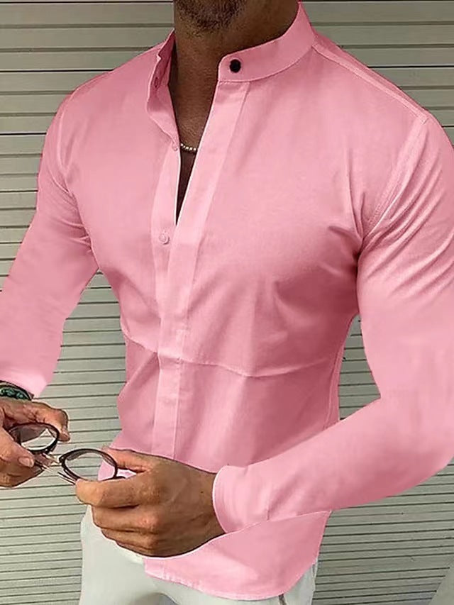 Men’s Shirt Made Of Pure Colored Imitation Silk Fabric - Pink / S