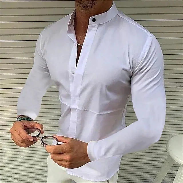Men’s Shirt Made Of Pure Colored Imitation Silk Fabric - White / S