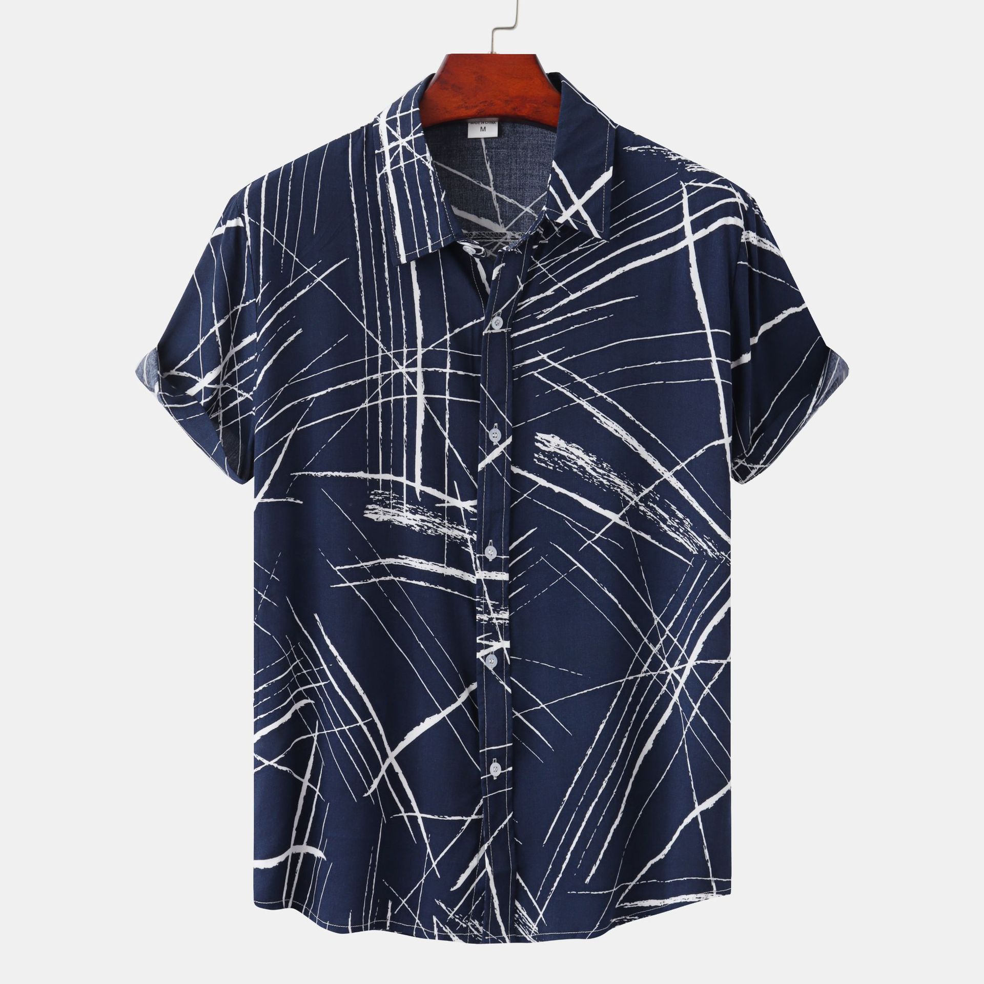 Men’s Shirt Short Sleeve Lapel Check Print
