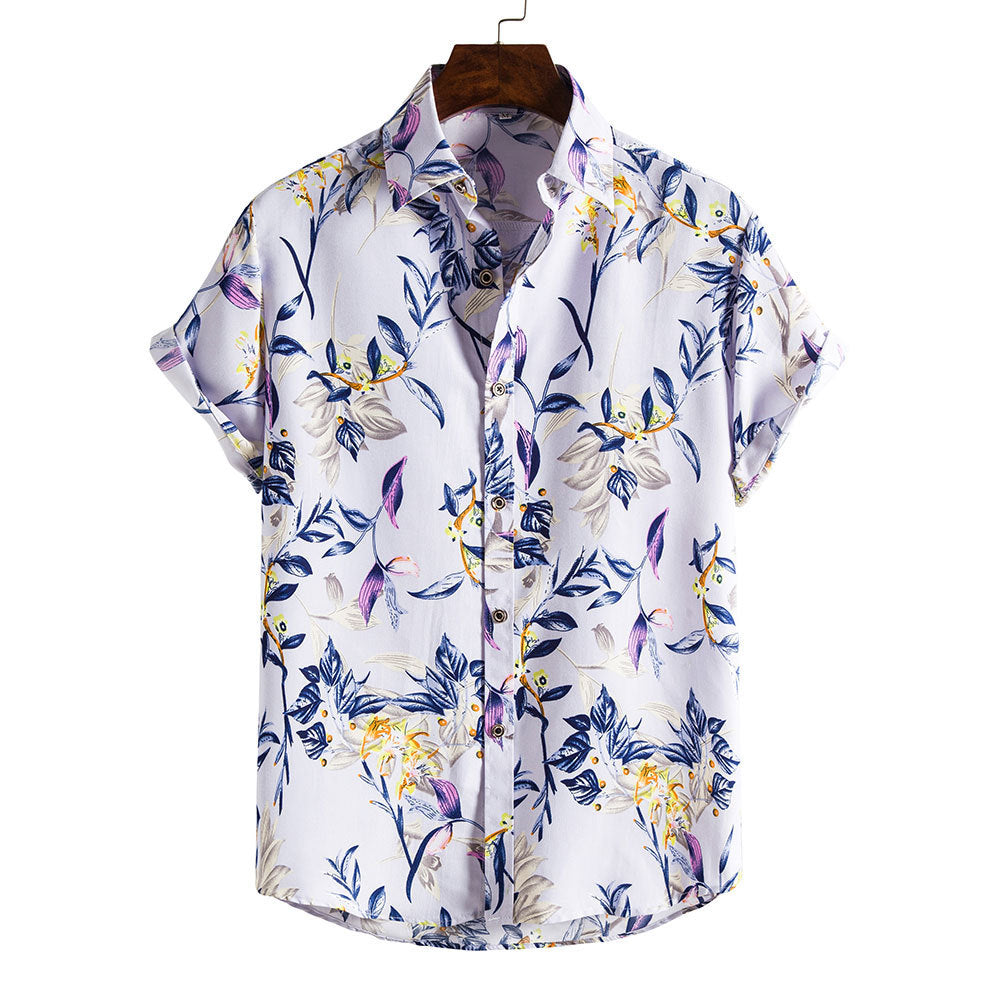 Men’s Short-sleeved Casual Holiday Floral Shirt - Purple / M