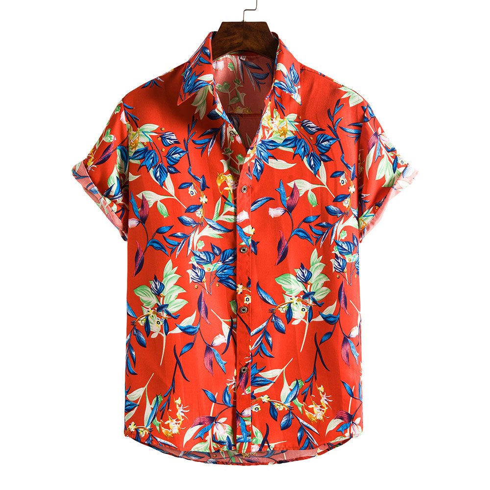 Men’s Short-sleeved Casual Holiday Floral Shirt - Red / M