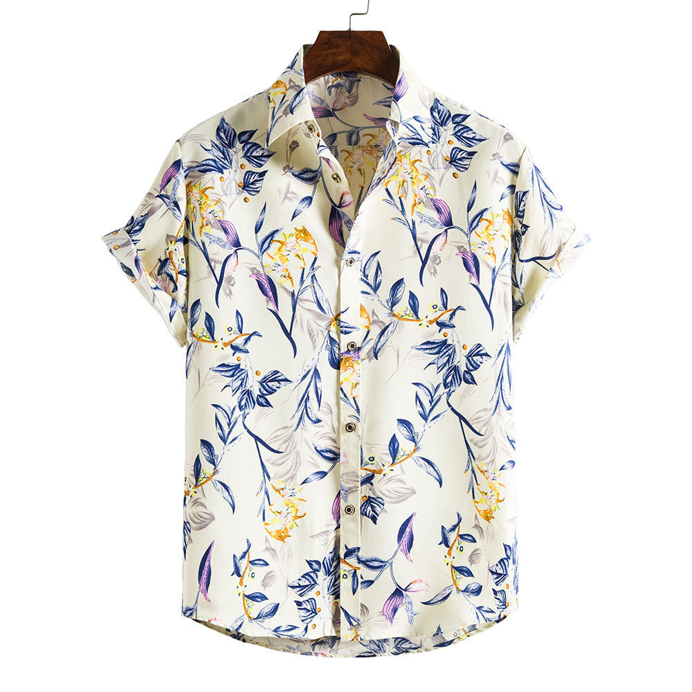 Men’s Short-sleeved Casual Holiday Floral Shirt - Yellow / M