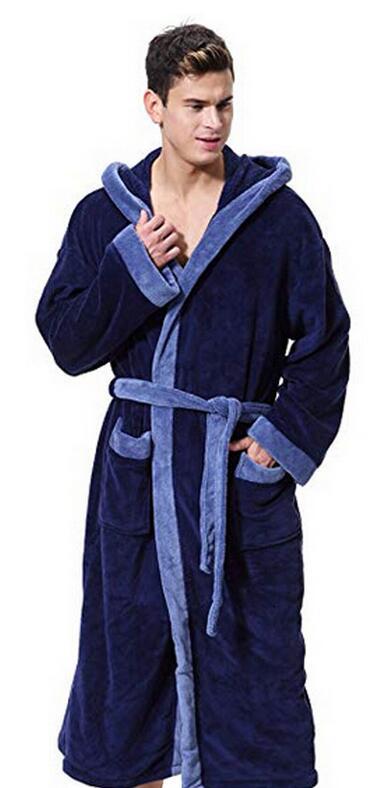 Men’s Simple Colorblock Hood Patch Pocket Bathrobe - Blue / S