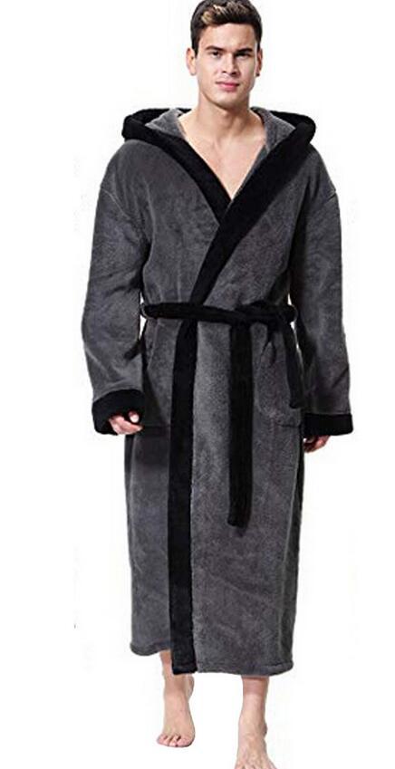 Men’s Simple Colorblock Hood Patch Pocket Bathrobe - Gray / S